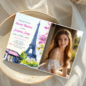 Sweet 16 Birthday Waterverf Floral Eiffel Foto Kaart