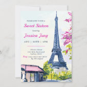 Sweet 16 Birthday Waterverf Floral Eiffeltoren Kaart (Voorkant)
