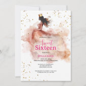 Sweet 16 Birthday – Waterverf roze en gouden glitt Kaart (Voorkant)