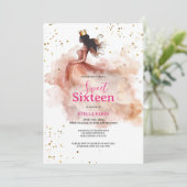 Sweet 16 Birthday – Waterverf roze en gouden glitt Kaart (Staand voorkant)