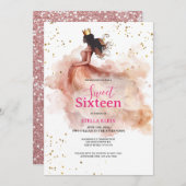 Sweet 16 Birthday – Waterverf roze en gouden glitt Kaart (Voorkant / Achterkant)