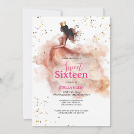 Sweet 16 Birthday – Waterverf roze en gouden glitt Kaart