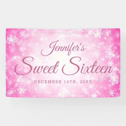 Sweet 16 Birthday Welcome Pink Winter Wonderland Spandoek (Horizontaal)