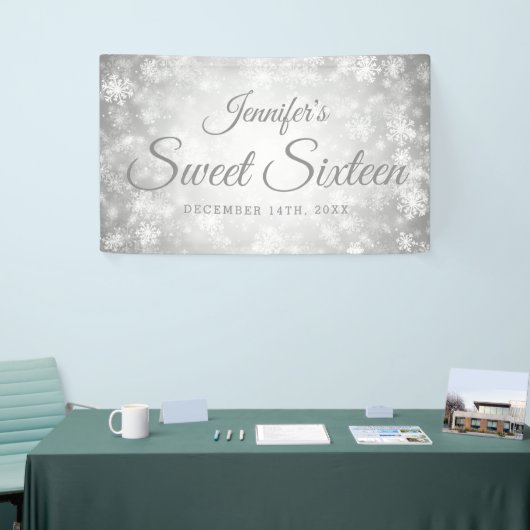 Sweet 16 Birthday Welcome Silver Winter Wonderland Spandoek (Beurs)
