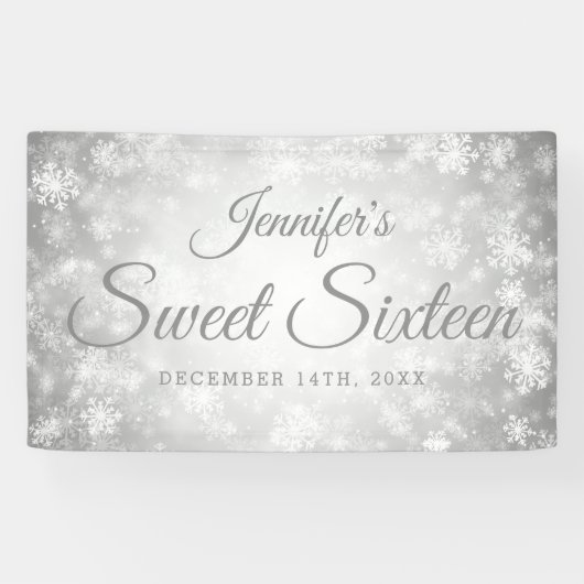 Sweet 16 Birthday Welcome Silver Winter Wonderland Spandoek (Horizontaal)
