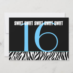 Sweet 16 Birthday Zebra Black White Aqua Sjabloon Kaart