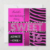 Sweet 16 Birthday Zebra Koe Hot Pink Black Kaart (Voorkant)