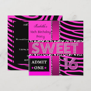 Sweet 16 Birthday Zebra Koe Hot Pink Black Kaart