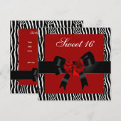 Sweet 16 Birthday Zebra Red Black White Bow Kaart (Voorkant / Achterkant)