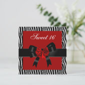 Sweet 16 Birthday Zebra Red Black White Bow Kaart (Staand voorkant)