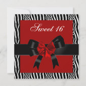 Sweet 16 Birthday Zebra Red Black White Bow Kaart (Voorkant)