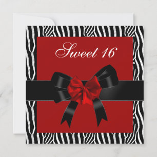 Sweet 16 Birthday Zebra Red Black White Bow Kaart