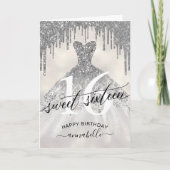 Sweet 16 Birthday Zilveren Glitter Druppels Kaart (Voorkant)