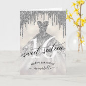 Sweet 16 Birthday Zilveren Glitter Druppels Kaart (Gele Bloem)