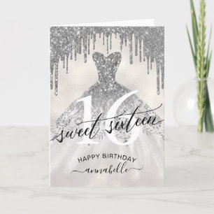 Sweet 16 Birthday Zilveren Glitter Druppels Kaart