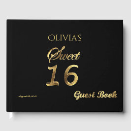 Sweet 16 Black and Gold look Typography Elegant Gastenboek