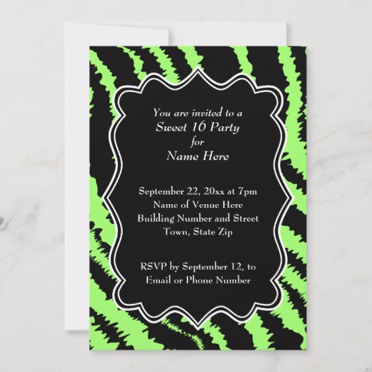 Sweet 16 Black and Lime Green Zebra Pattern Kaart (Voorkant)