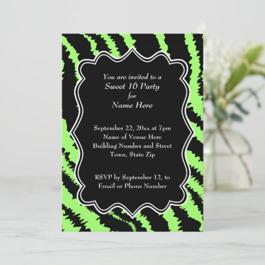 Sweet 16 Black and Lime Green Zebra Pattern Kaart (Staand voorkant)