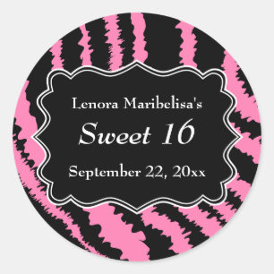 Sweet 16 Black and Pink Zebra Pattern Ronde Sticker