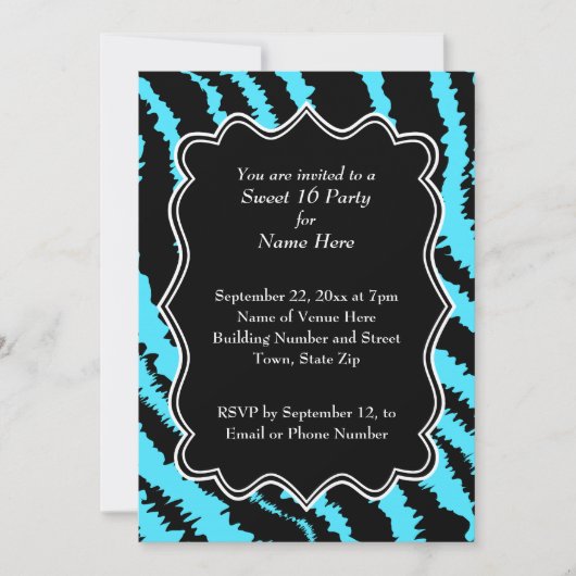 Sweet 16 Black and Turquoise Zebra Pattern Kaart (Voorkant)
