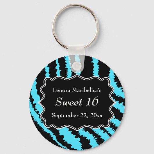 Sweet 16 Black and Turquoise Zebra Pattern Sleutelhanger (Voorkant)