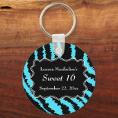 Sweet 16 Black and Turquoise Zebra Pattern Sleutelhanger (Voorkant)