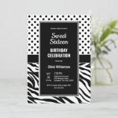 Sweet 16 Black and White Birthday Party Kaart (Staand voorkant)