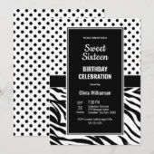 Sweet 16 Black and White Birthday Party Kaart (Voorkant / Achterkant)