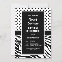 Sweet 16 Black and White Birthday Party Kaart