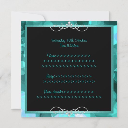 Sweet 16 Black Blauwgroen Bubbles Metal Lijst Part Kaart (Achterkant)