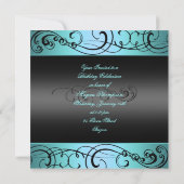 Sweet 16 Black/Blue Swirl Verjaardag Uitnodiging (Achterkant)