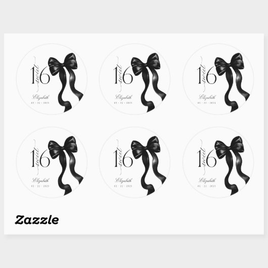 Sweet 16 Black Bow Party Stickers (Vel)