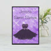 Sweet 16 Black Dress Paars Silver Glitter 3 Kaart (Staand voorkant)