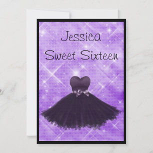Sweet 16 Black Dress Paars Silver Glitter 3 Kaart