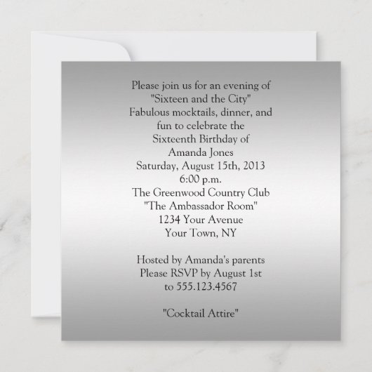 Sweet 16 Black en Silver Silver Scroll Kaart (Achterkant)