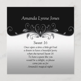 Sweet 16 Black en Silver  Silver Scroll Kaart