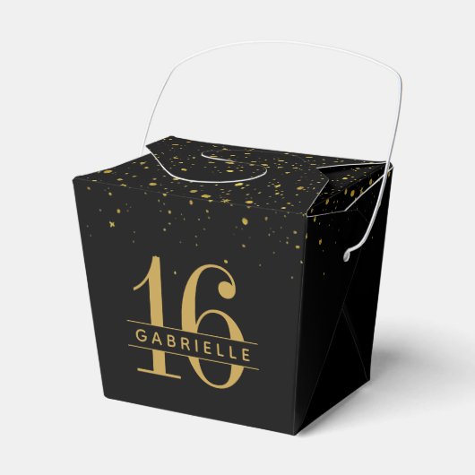 Sweet 16 Black Gold Confetti - Persoonlijke uitnam Bedankdoosjes (Voorkant Zijde)