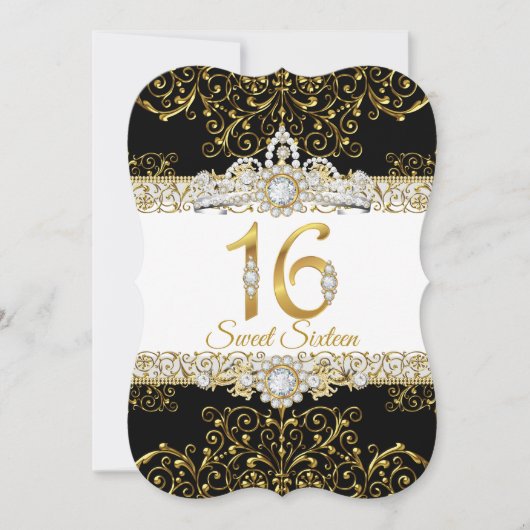 Sweet 16 Black Gold Diamond Glamor Birthday Kaart (Voorkant)