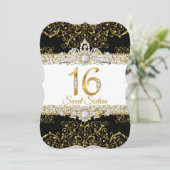 Sweet 16 Black Gold Diamond Glamor Birthday Kaart (Staand voorkant)