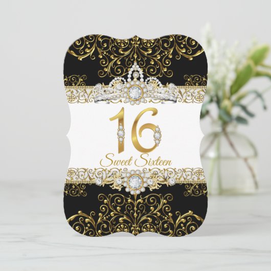 Sweet 16 Black Gold Diamond Glamor Birthday Kaart (Staand voorkant)
