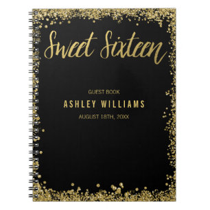 Sweet 16 Black Gold Faux Glitter Guest Book Notitieboek