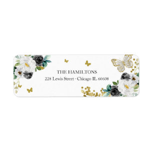 Sweet 16 Black Gold Floral Butterfly Etiket