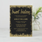 Sweet 16 Black Gold Glitter Birthday Kaart (Staand voorkant)