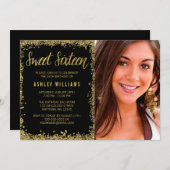 Sweet 16 Black Gold Glitter Birthday Kaart (Voorkant / Achterkant)