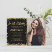 Sweet 16 Black Gold Glitter Birthday Kaart (Staand voorkant)