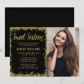 Sweet 16 Black Gold Glitter Birthday Kaart (Voorkant / Achterkant)