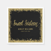 Sweet 16 Black Gold Glitter Birthday Servetten (Voorkant)