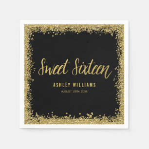 Sweet 16 Black Gold Glitter Birthday Servetten