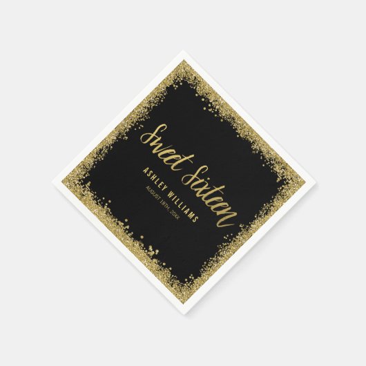 Sweet 16 Black Gold Glitter Birthday Servetten (Hoek)
