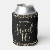 Sweet 16 Black Gold Glitter Confetti Chic Birthday Blikjeskoeler (Blikje Voorkant)